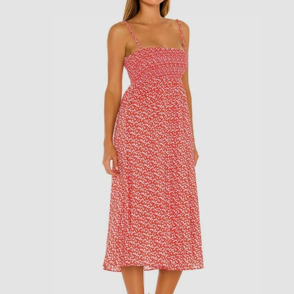 Solid & Striped Red Floral Cotton Smocked Convertible Dress Size M